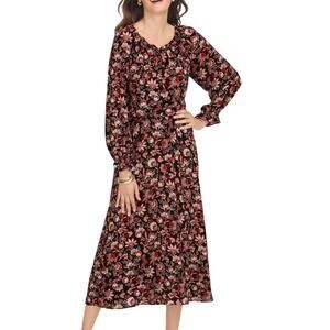 Talbots Bracelet Long Sleeve Autumn Garden Black Floral Midi Chic Work Dress